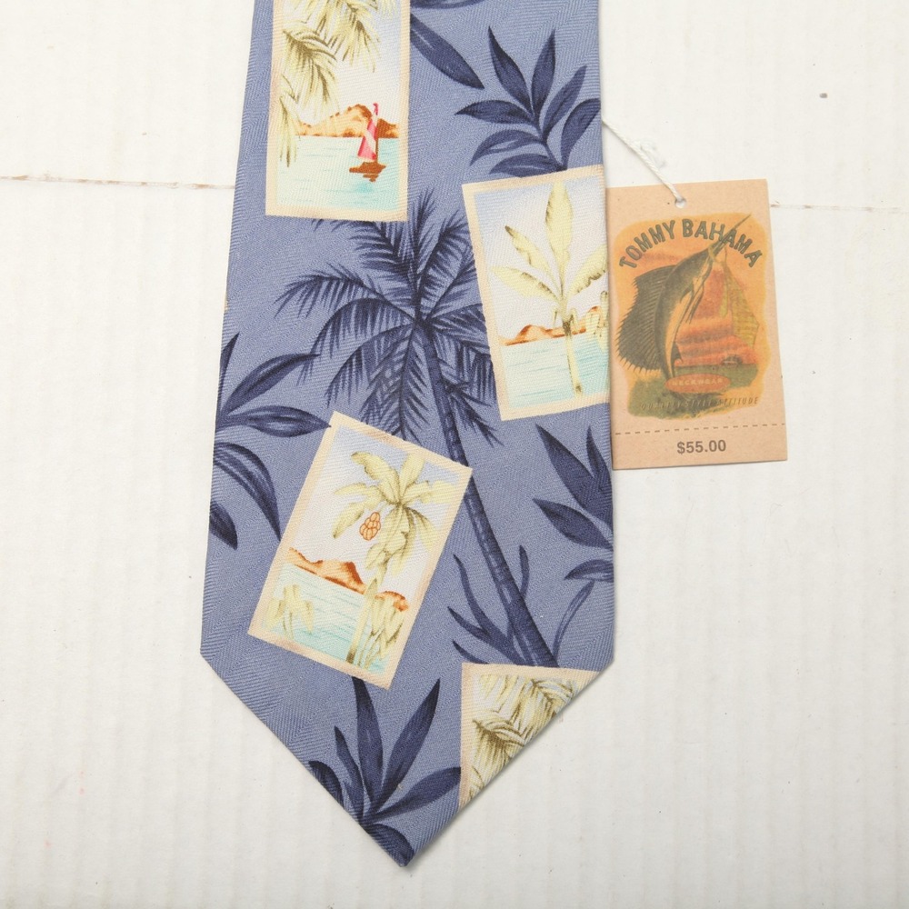 Tommy Bahama Silk Tie Mens One Size Blue Tropical Palm Tree Beach Print Necktie